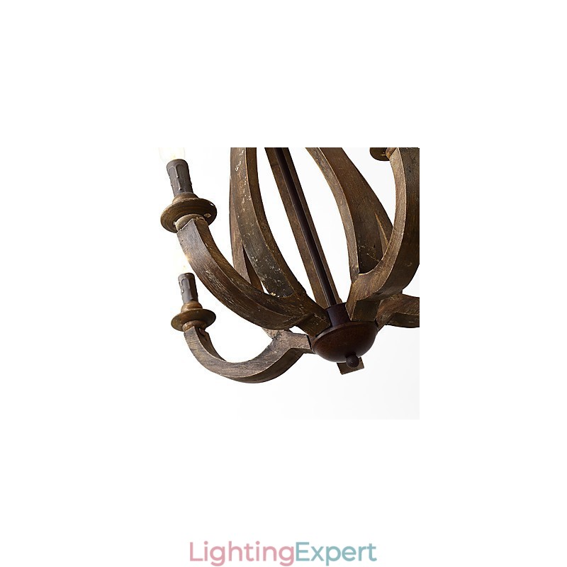 Vintage Painting Feature Mini Style Wood Bamboo Chandelier Lamp the Decorate Pendant Lamp