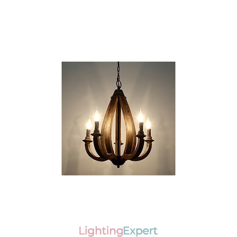 Vintage Painting Feature Mini Style Wood Bamboo Chandelier Lamp the Decorate Pendant Lamp