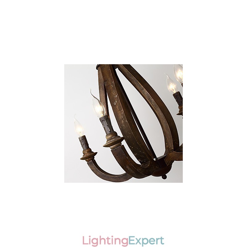 Vintage Painting Feature Mini Style Wood Bamboo Chandelier Lamp the Decorate Pendant Lamp