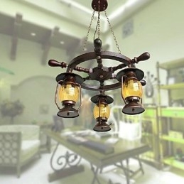 Retro Painting Wood Bamboo Chandelier
