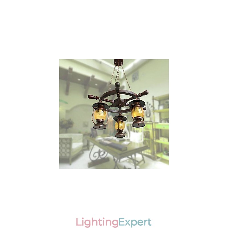 Retro Painting Wood Bamboo Chandelier