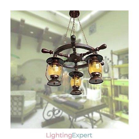 Retro Painting Wood Bamboo Chandelier