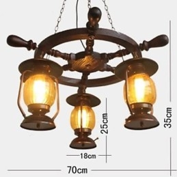 Retro Painting Wood Bamboo Chandelier