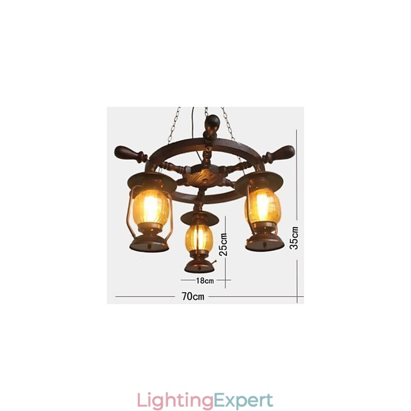 Retro Painting Wood Bamboo Chandelier