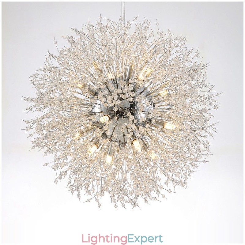 Firework Globe Dandelion Chrome Feature Crystal Metal Chandelier