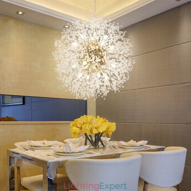 Firework Globe Dandelion Chrome Feature Crystal Metal Chandelier