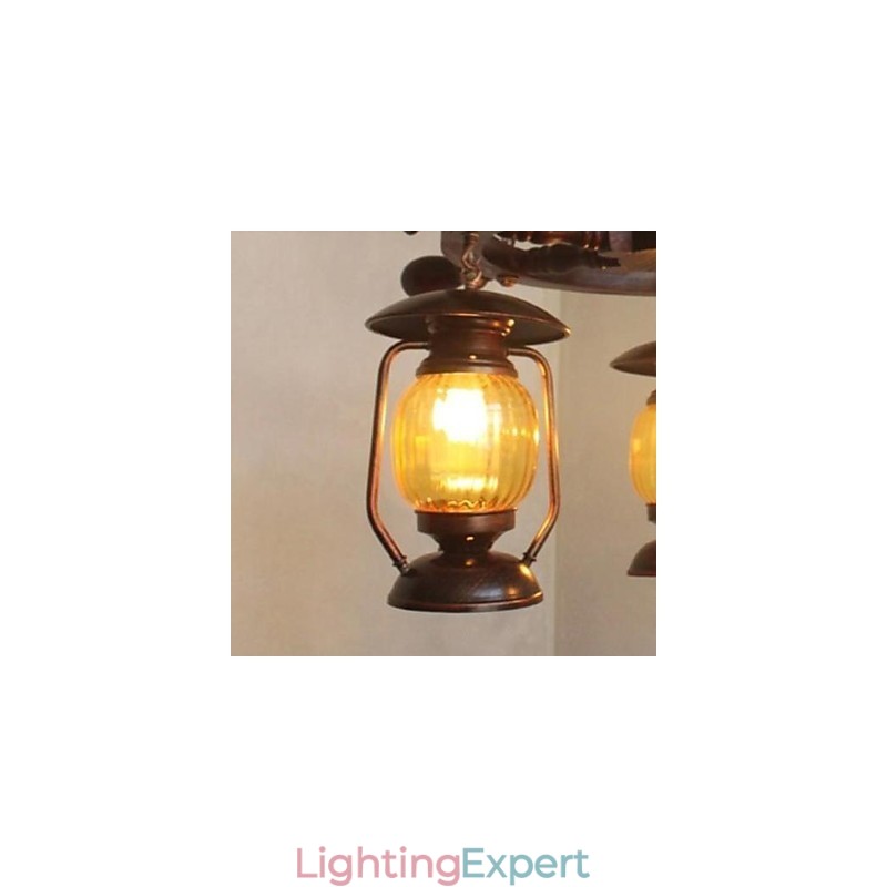 Retro Painting Wood Bamboo Chandelier