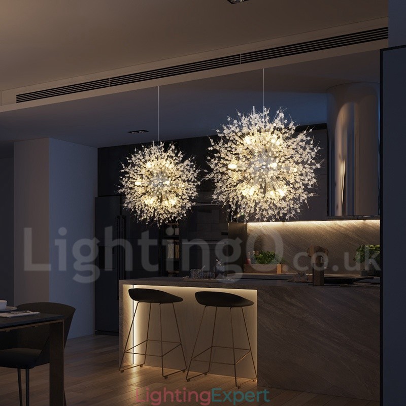 Firework Globe Dandelion Chrome Feature Crystal Metal Chandelier