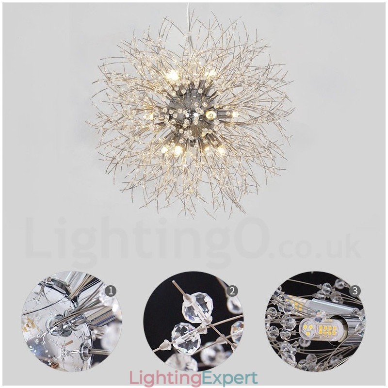 Firework Globe Dandelion Chrome Feature Crystal Metal Chandelier