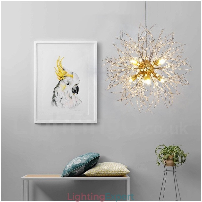 Firework Globe Dandelion Chrome Feature Crystal Metal Chandelier