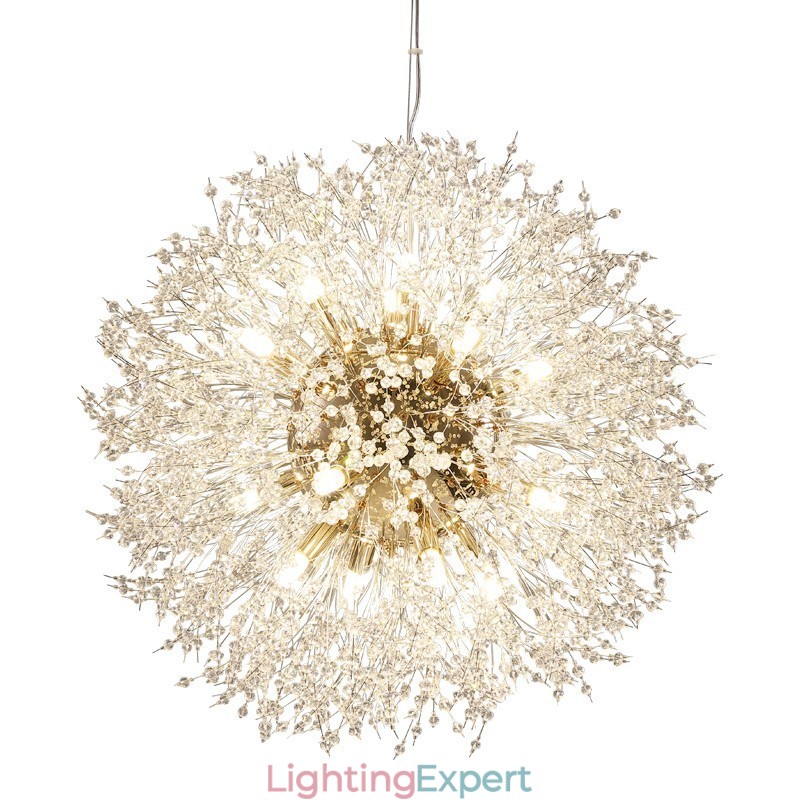Firework Globe Dandelion Chrome Feature Crystal Metal Chandelier