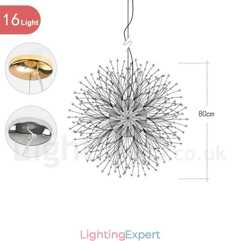 Firework Globe Dandelion Chrome Feature Crystal Metal Chandelier