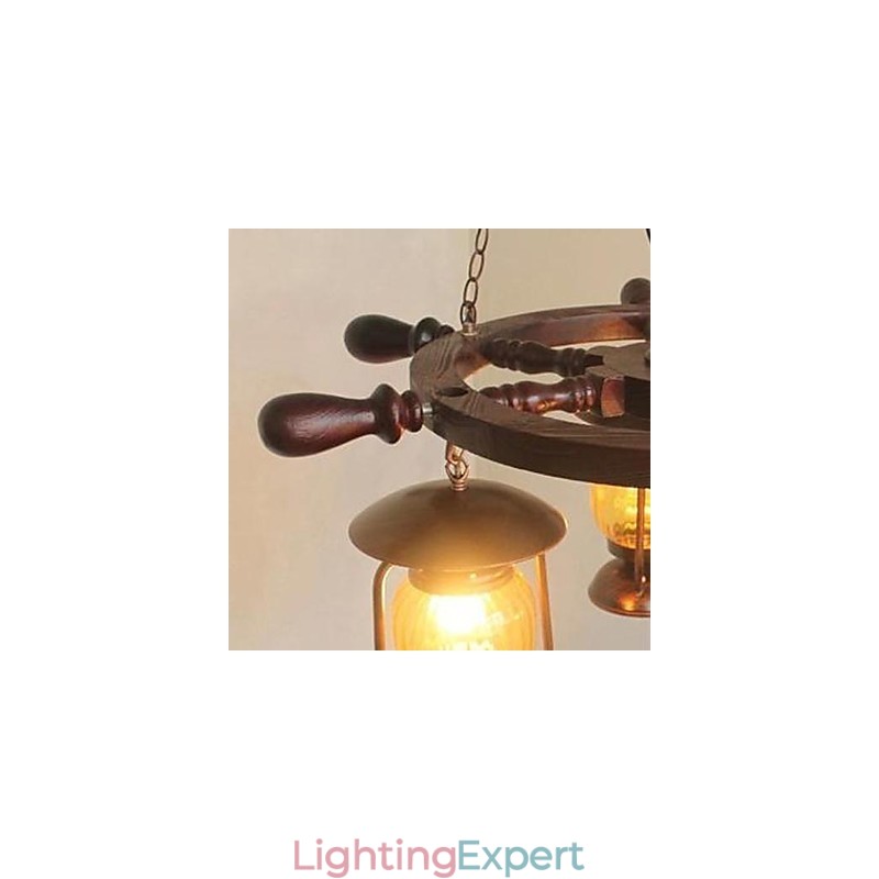 Retro Painting Wood Bamboo Chandelier