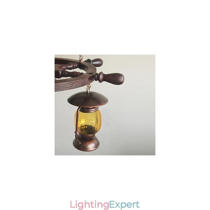 Retro Painting Wood Bamboo Chandelier