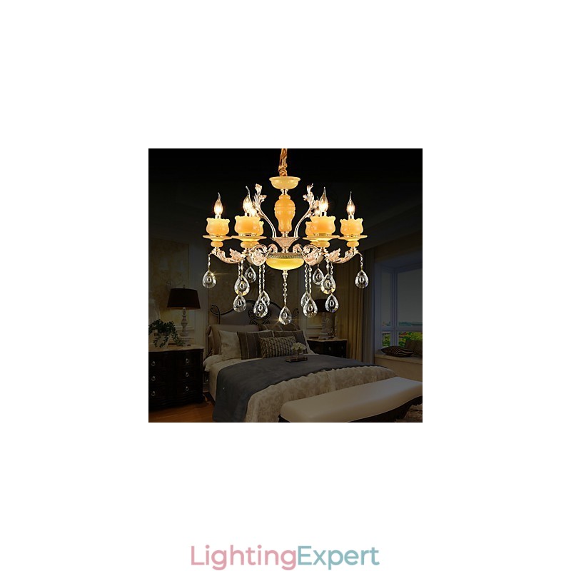 Traditional Classic Zinc Alloy Feature for Crystal Mini Style Metal 6 Bulbs Chandelier