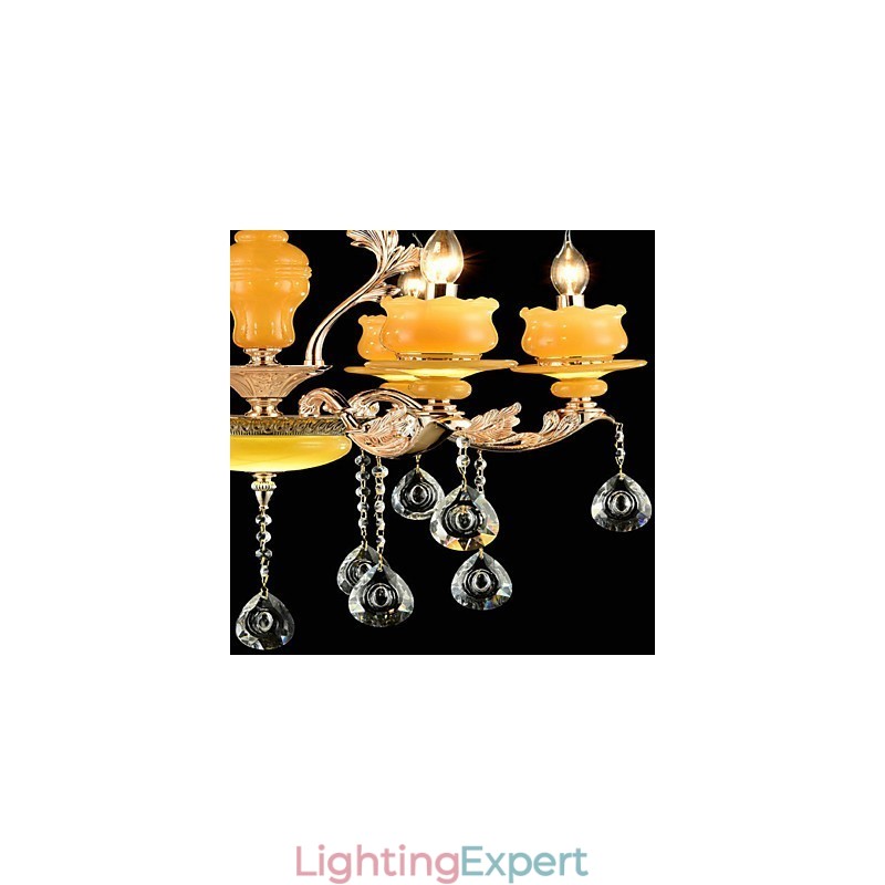 Traditional Classic Zinc Alloy Feature for Crystal Mini Style Metal 6 Bulbs Chandelier