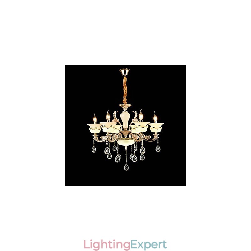 Traditional Classic Zinc Alloy Feature for Crystal Mini Style Metal 6 Bulbs Chandelier