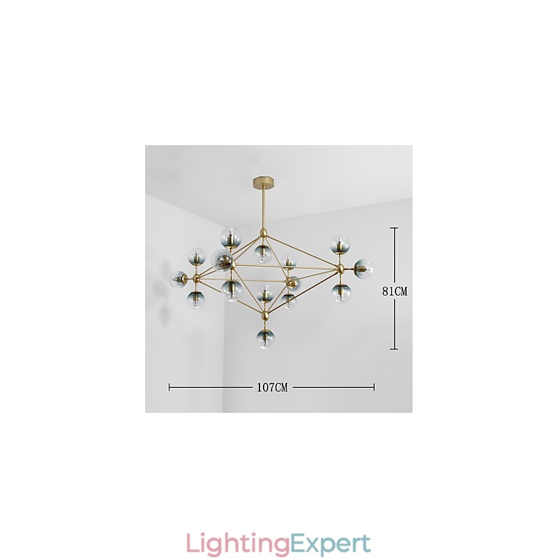 Fifteen Light Post Modern Europe Style Modo Metal Glass Pendant Lamp the Foyer Decorate Industrial Chandelier Lamp