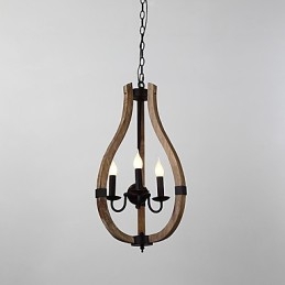 Three Light Vintage Painting Feature Mini Style Wood Bamboo Chandelier Lamp the Decorate Pendant Lamp