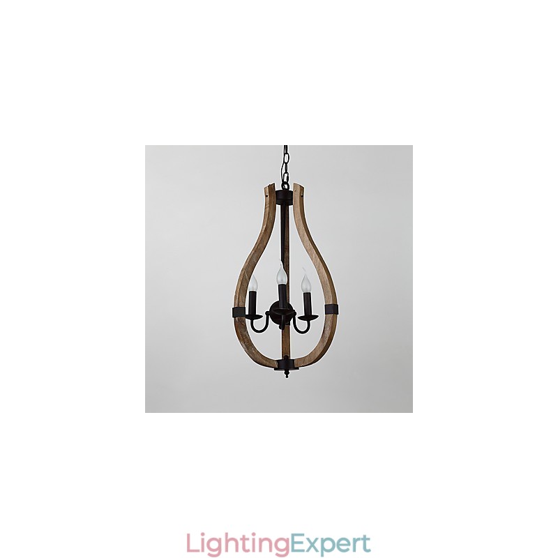 Three Light Vintage Painting Feature Mini Style Wood Bamboo Chandelier Lamp the Decorate Pendant Lamp