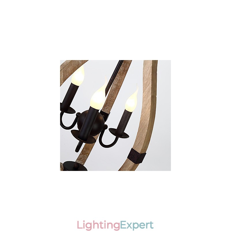 Three Light Vintage Painting Feature Mini Style Wood Bamboo Chandelier Lamp the Decorate Pendant Lamp