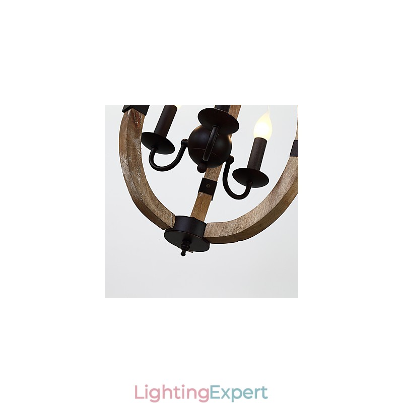 Three Light Vintage Painting Feature Mini Style Wood Bamboo Chandelier Lamp the Decorate Pendant Lamp