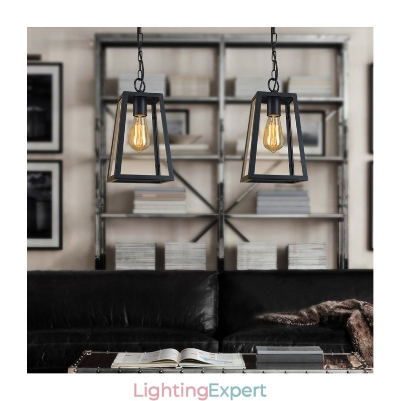 Vintage Metal Pendant Light with Glass Shade