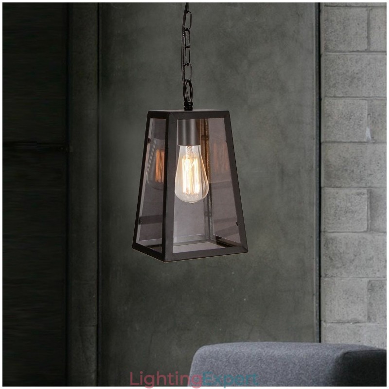 Vintage Metal Pendant Light with Glass Shade