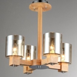 4 Light Wood Modern Contemporary Nordic style Chandelier with Glass Shade