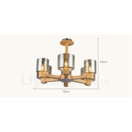 6 Light Wood Modern Contemporary Nordic style Chandelier with Glass Shade
