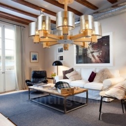 8 Light Wood Modern Contemporary Nordic style Chandelier with Glass Shade