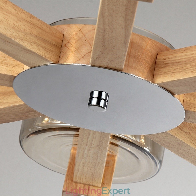 8 Light Wood Modern Contemporary Nordic style Chandelier with Glass Shade