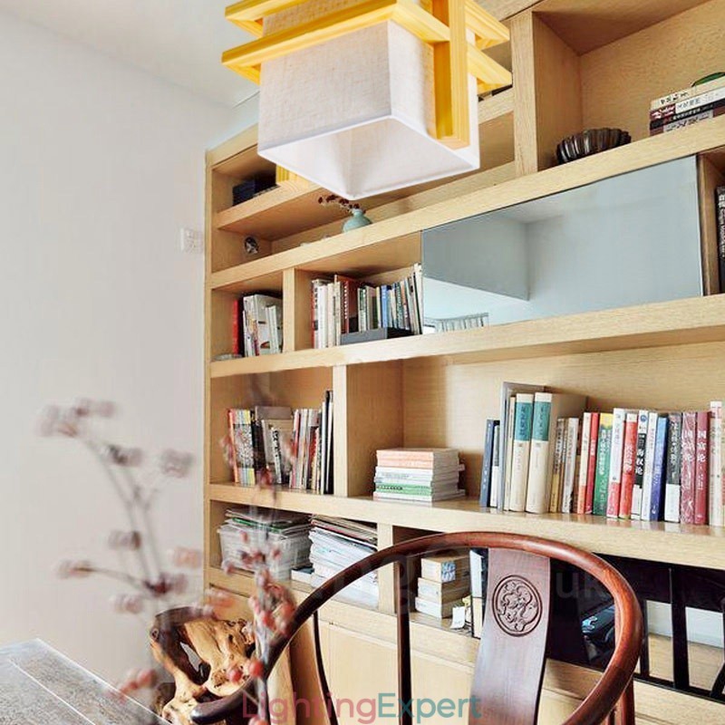 1 Light Wood Retro Vintage Pendant Light with Fabric Shade