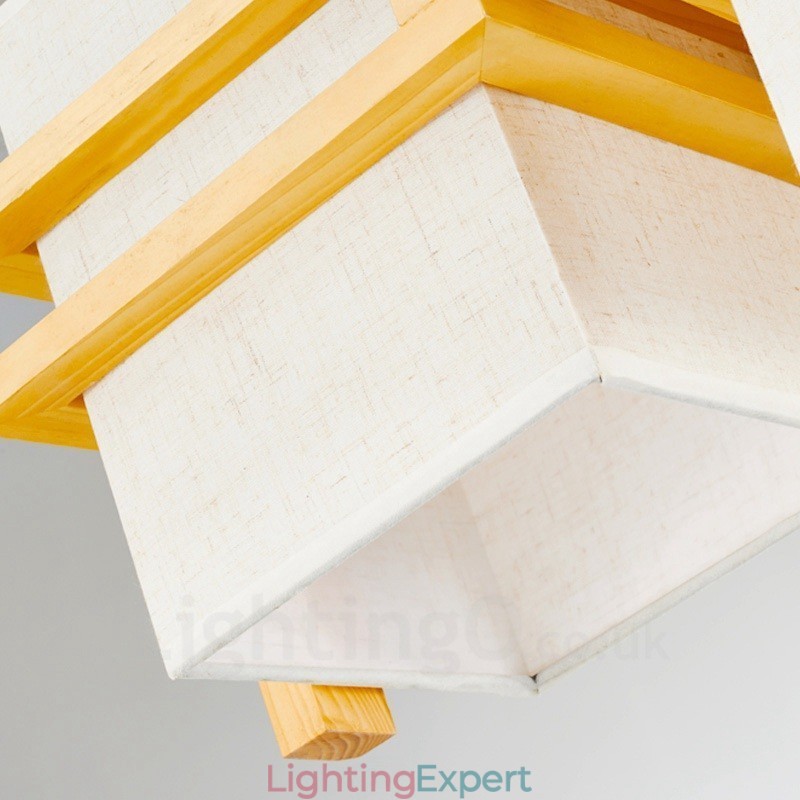 1 Light Wood Retro Vintage Pendant Light with Fabric Shade