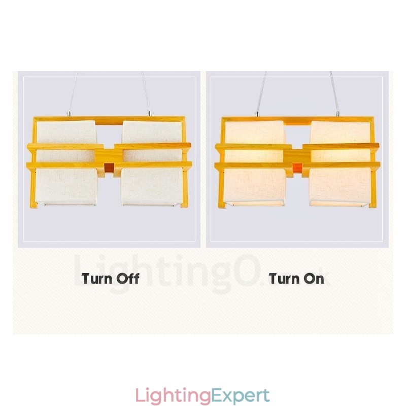2 Light Wood Retro Vintage Pendant Light with Fabric Shade