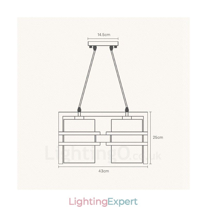2 Light Wood Retro Vintage Pendant Light with Fabric Shade