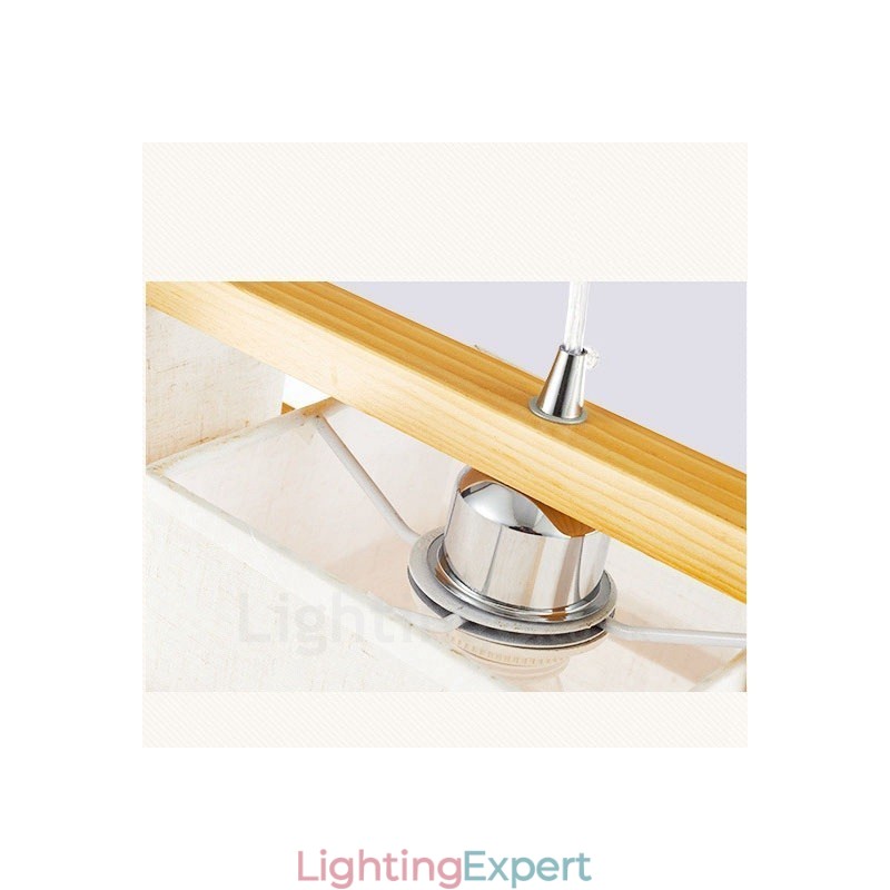 2 Light Wood Retro Vintage Pendant Light with Fabric Shade