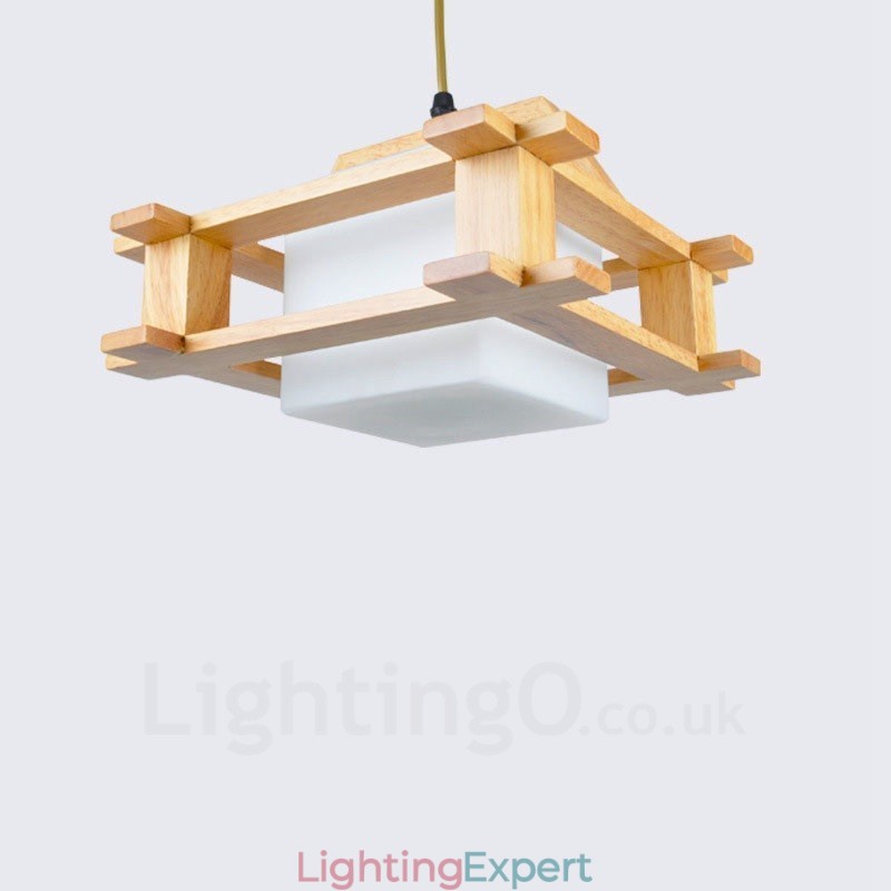 1 Light Wood Modern Contemporary Nordic style Pendant Light with Glass Shade
