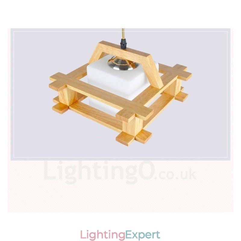 1 Light Wood Modern Contemporary Nordic style Pendant Light with Glass Shade