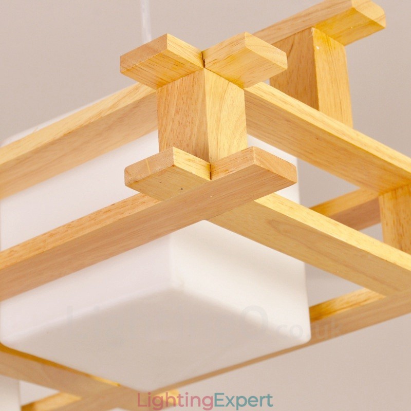 2 Light Wood Modern Contemporary Nordic style Pendant Light with Glass Shade