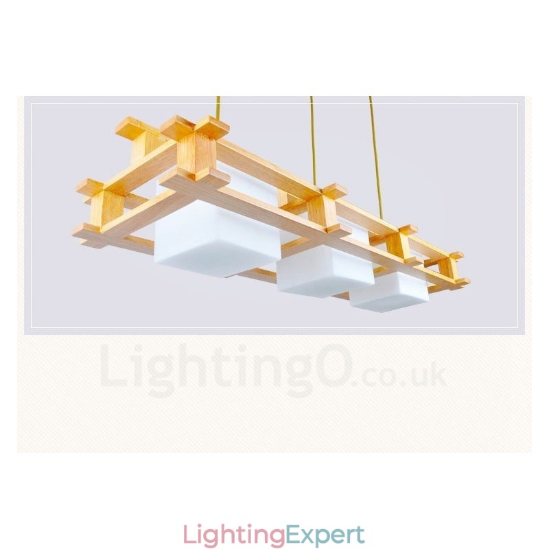 3 Light Wood Modern Contemporary Nordic style Pendant Light with Glass Shade