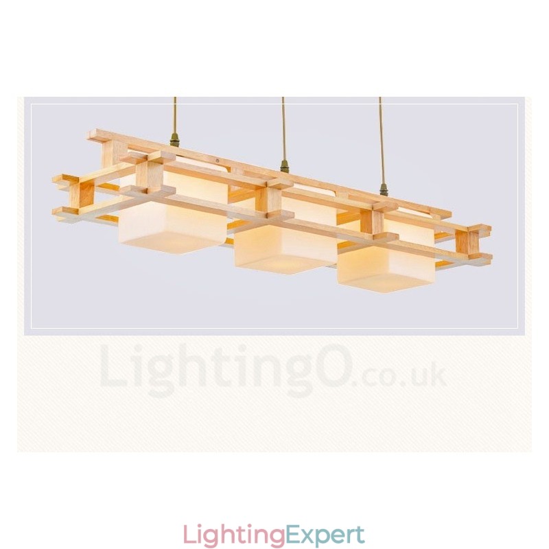 3 Light Wood Modern Contemporary Nordic style Pendant Light with Glass Shade