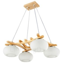 4 Light Wood Rustic Lodge Pendant Light with Glass Shade