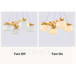 4 Light Wood Rustic Lodge Pendant Light with Glass Shade