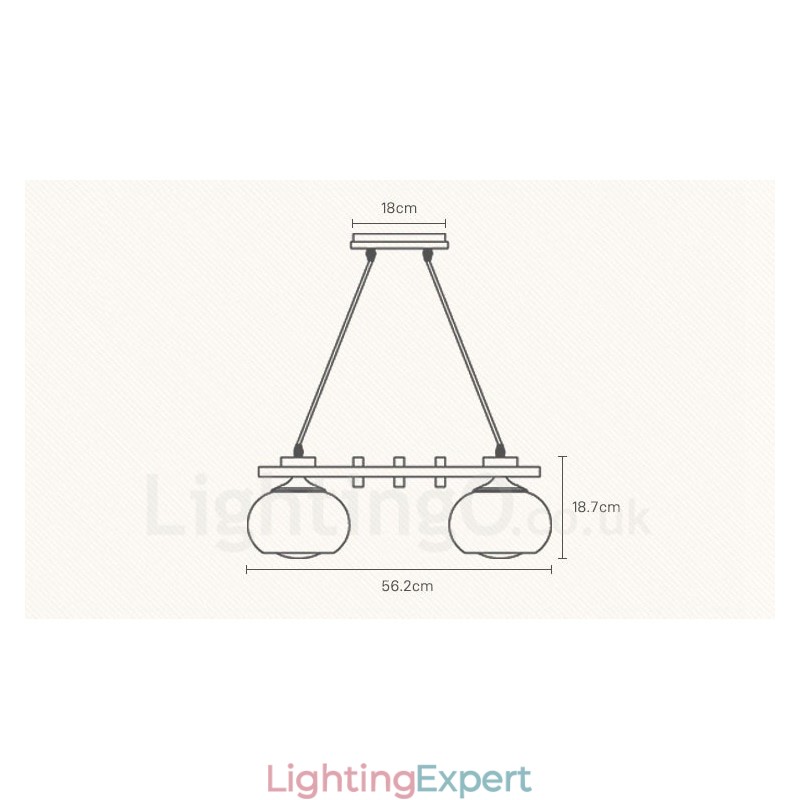 4 Light Wood Rustic Lodge Pendant Light with Glass Shade