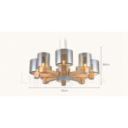 8 Light Wood Modern Contemporary Nordic style Pendant Light with Glass Shade