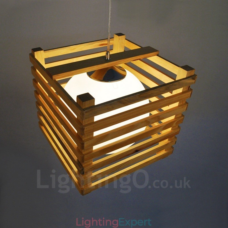 1 Light Wood Modern Contemporary Nordic style Pendant Light with Glass Shade