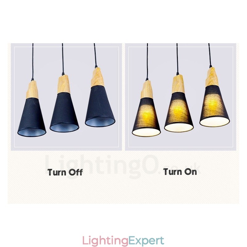 3 Light Wood Modern Contemporary Pendant Light with Fabric Shade