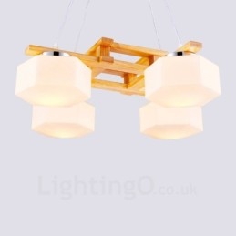 4 Light Wood Modern Contemporary Nordic style Pendant Light with Glass Shade