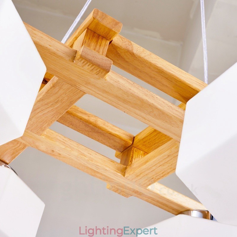 4 Light Wood Modern Contemporary Nordic style Pendant Light with Glass Shade